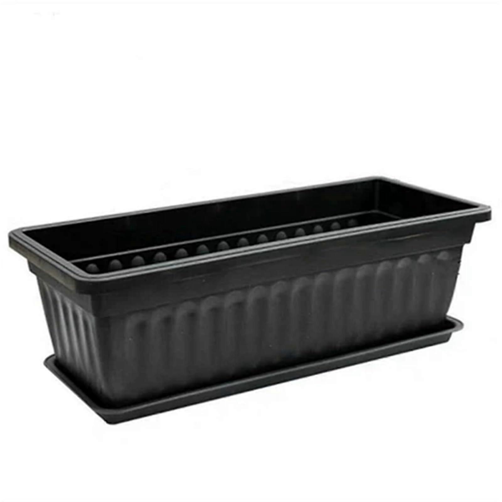 Flower Boxes For Balcony - Square Plastic Flower Pot With Drainage Holes, Black, For Garden Vegetables And Window Frames