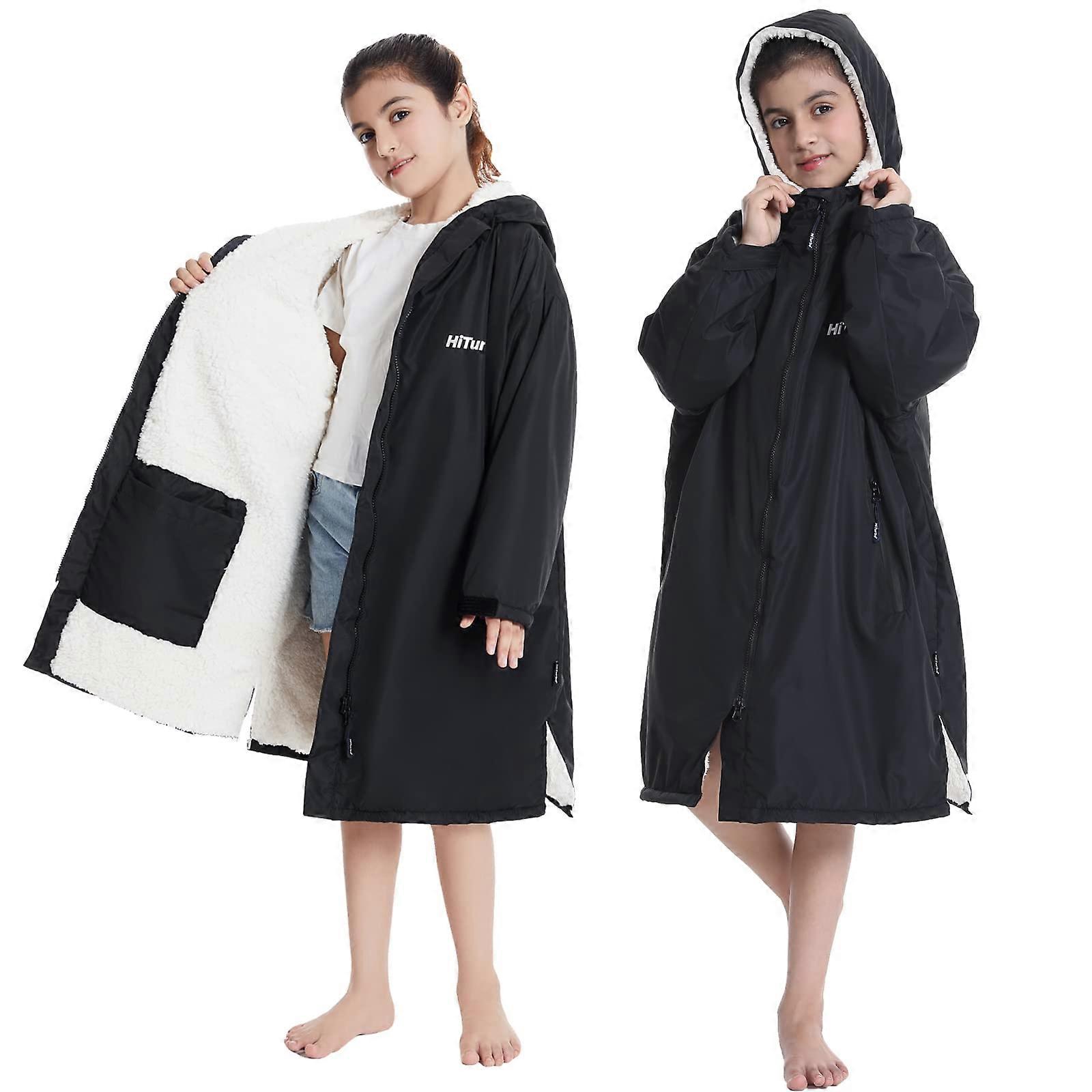 Microfibre Towel Poncho for Surfers and Swimmers, One Size Hooded Robe in Black for Beach and Pool Use