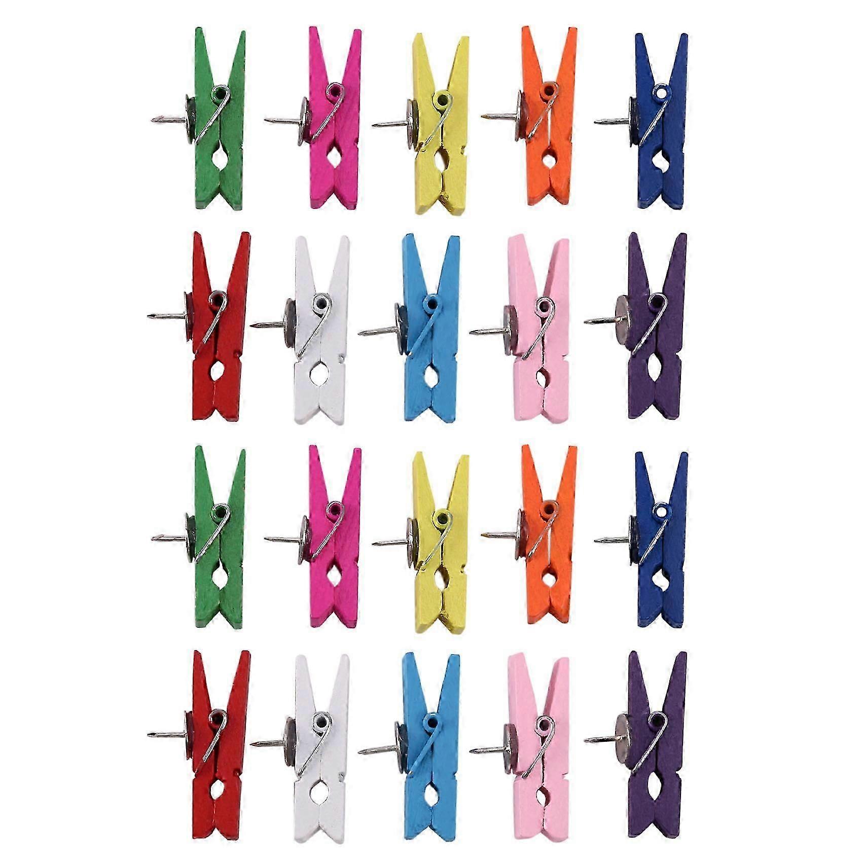Push Pins with Wooden Clips Pushpins Tacks Thumbtacks, Paper Clips with Pins for Cork Boards Notes