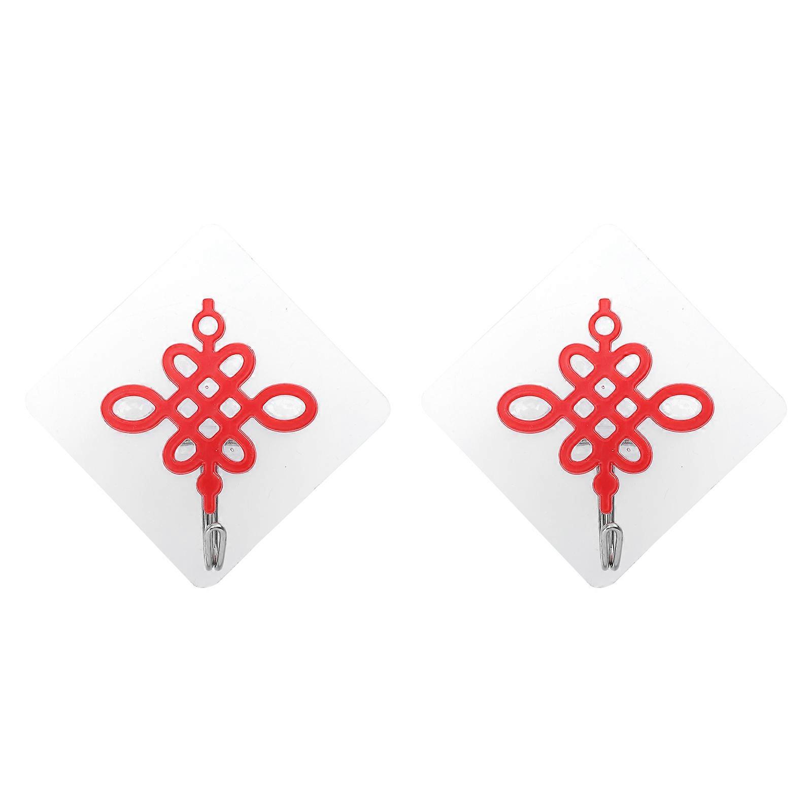 Small Hooks for Hanging Decorative Adhesive Wall Hooks Chinese Style Home Decoration 8x8cm Red 2Pcs