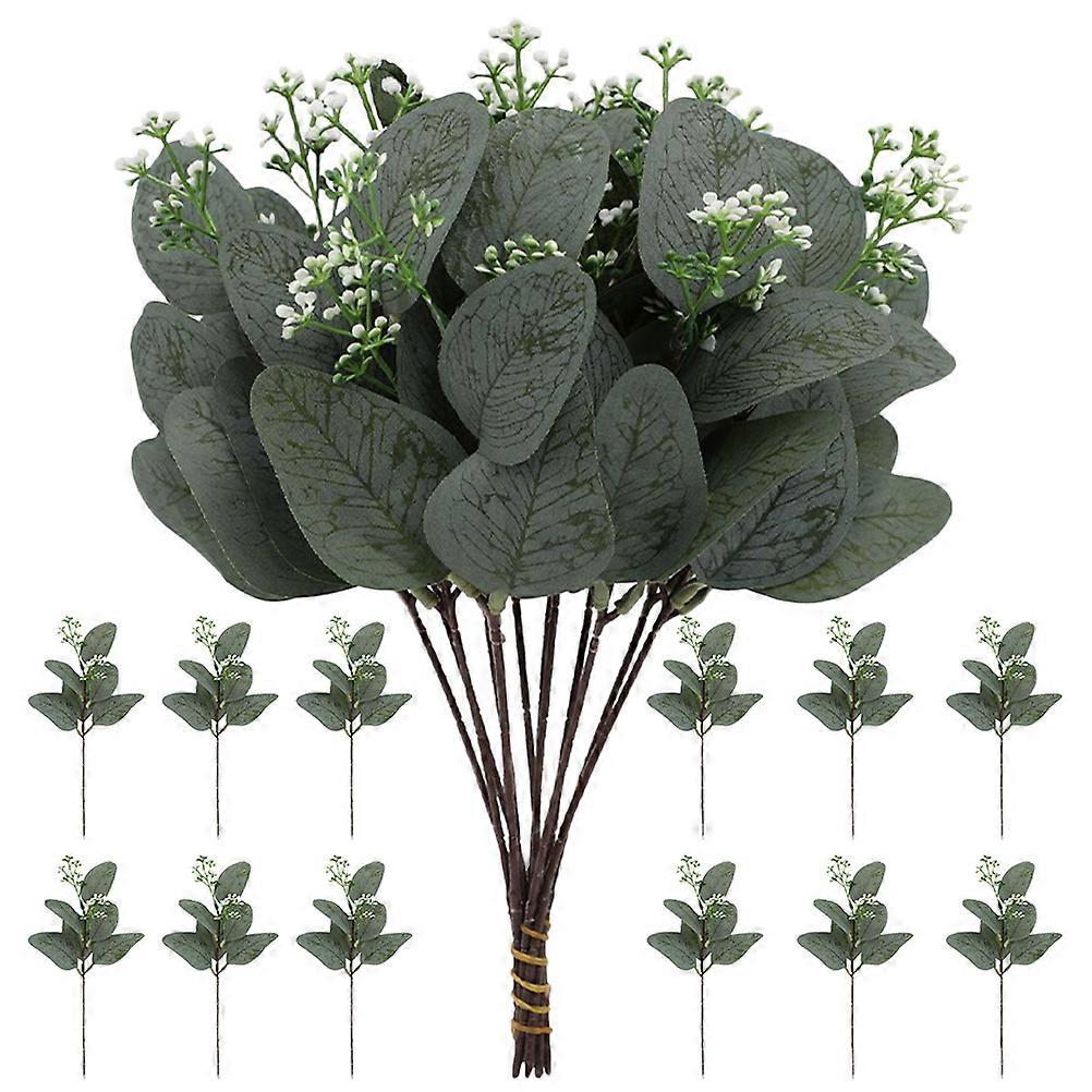 Fake Eucalyptus Stem Artificial Greenery Floral Picks for Flower Arrangement Dark Green 24Pcs Decoration
