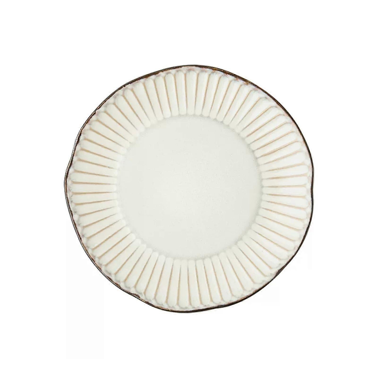 Irregular Steak Plate 8.5 Inch Ceramic Dinnerware Vintage Vertical Pattern Salad Dessert Fruit Dish
