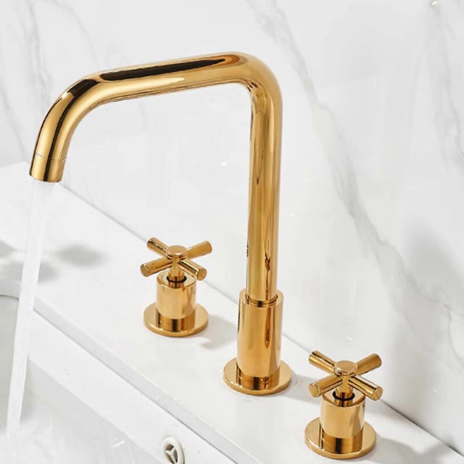 3 sink faucet double handle 360 ° rotation basin faucets bathroom brassgold