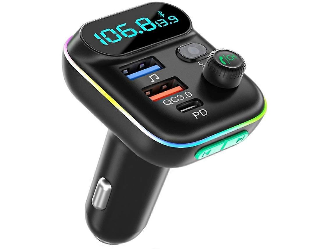 Auto FM Sender Pd3.0 Typ C Qc3.0 Schnelles Autoladegerät Freisprecheinrichtung U Disk Unterstützung Schwarz