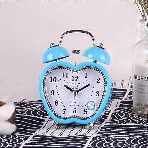 Kids Cartoon Apple-shaped Bedside Mute Desk Clock Metal Clock Digital Alarm Clock (Blue)