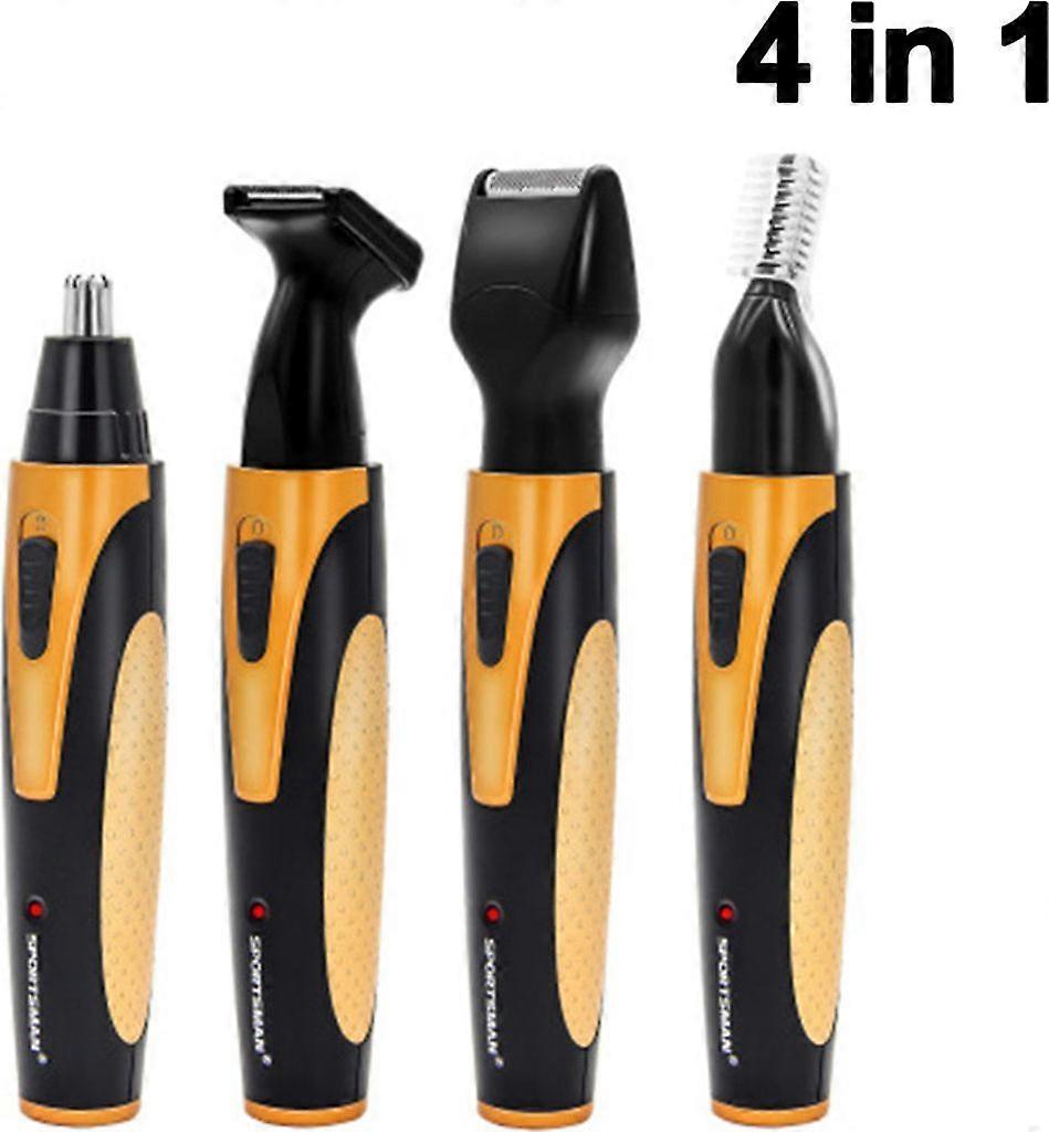 Rechargeable 4-in-1 Nose Hair Trimmer with Beard, Side, and Eyebrow Functions (Gold)