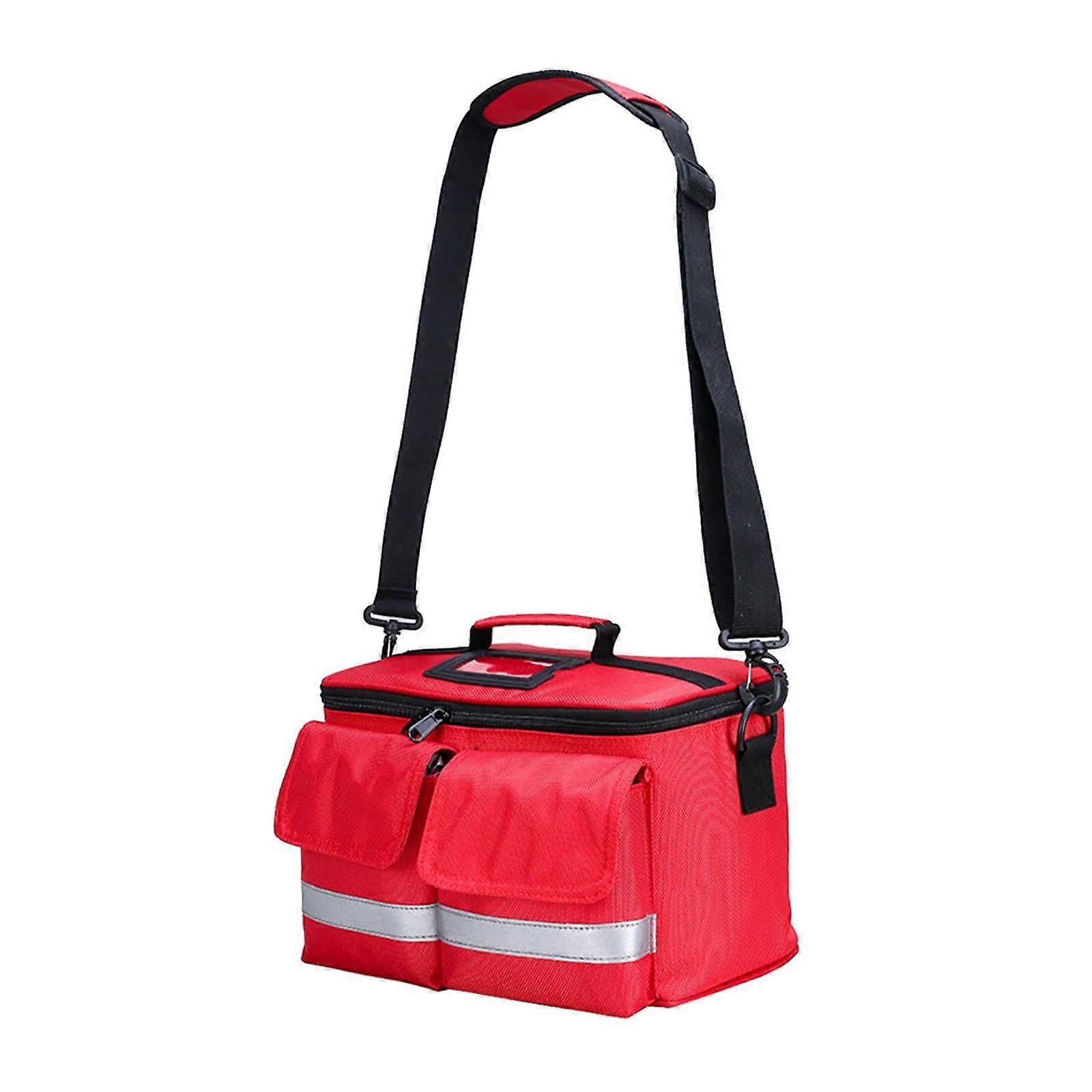 First Aid Bag, Empty Portable Zipper First Responder Bag for Outdoor Use, Red Gym First Aid Kit Storage