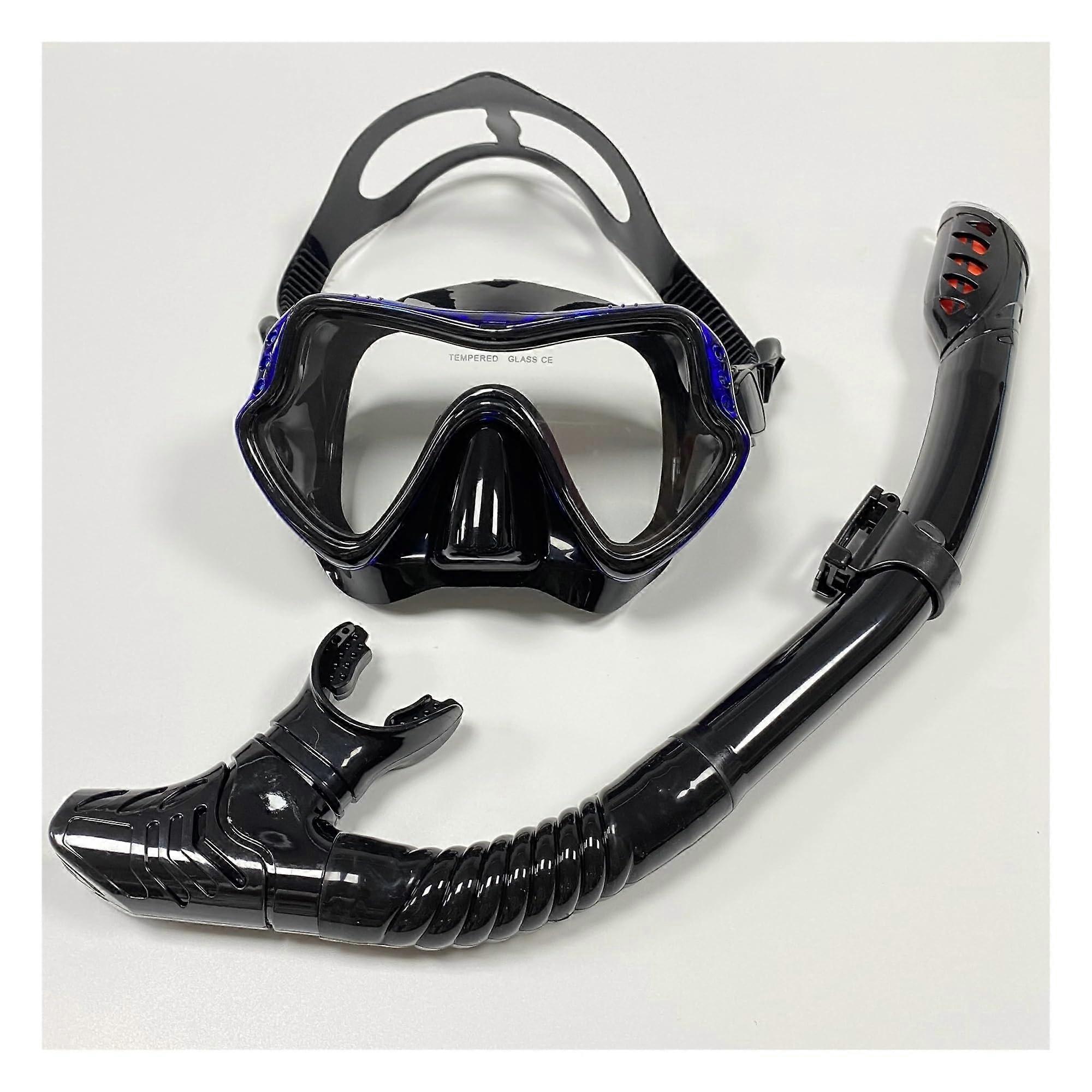 Schnorchel Maske Silikon Ausrüstung Tauchmaske Ausrüstung Schnorchel Erwachsene UV Schwimmbrille Männer Frauen Vollgesichtsmaske (BlauSchwarz)
