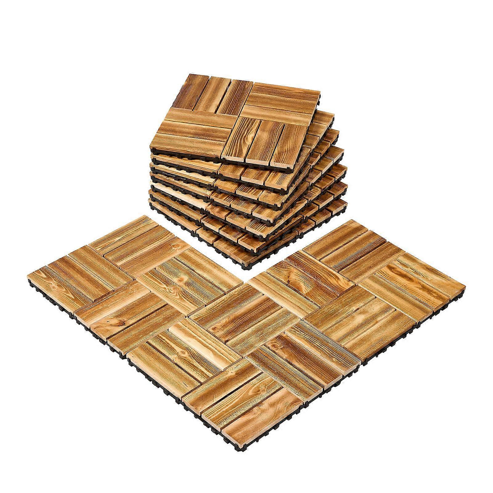 Sammanhängande däck plattor massivt trä, 10 pack, 12 "x12" vattentät kamfer furu trägolv alla väder användning, golv däck som täcker plattor