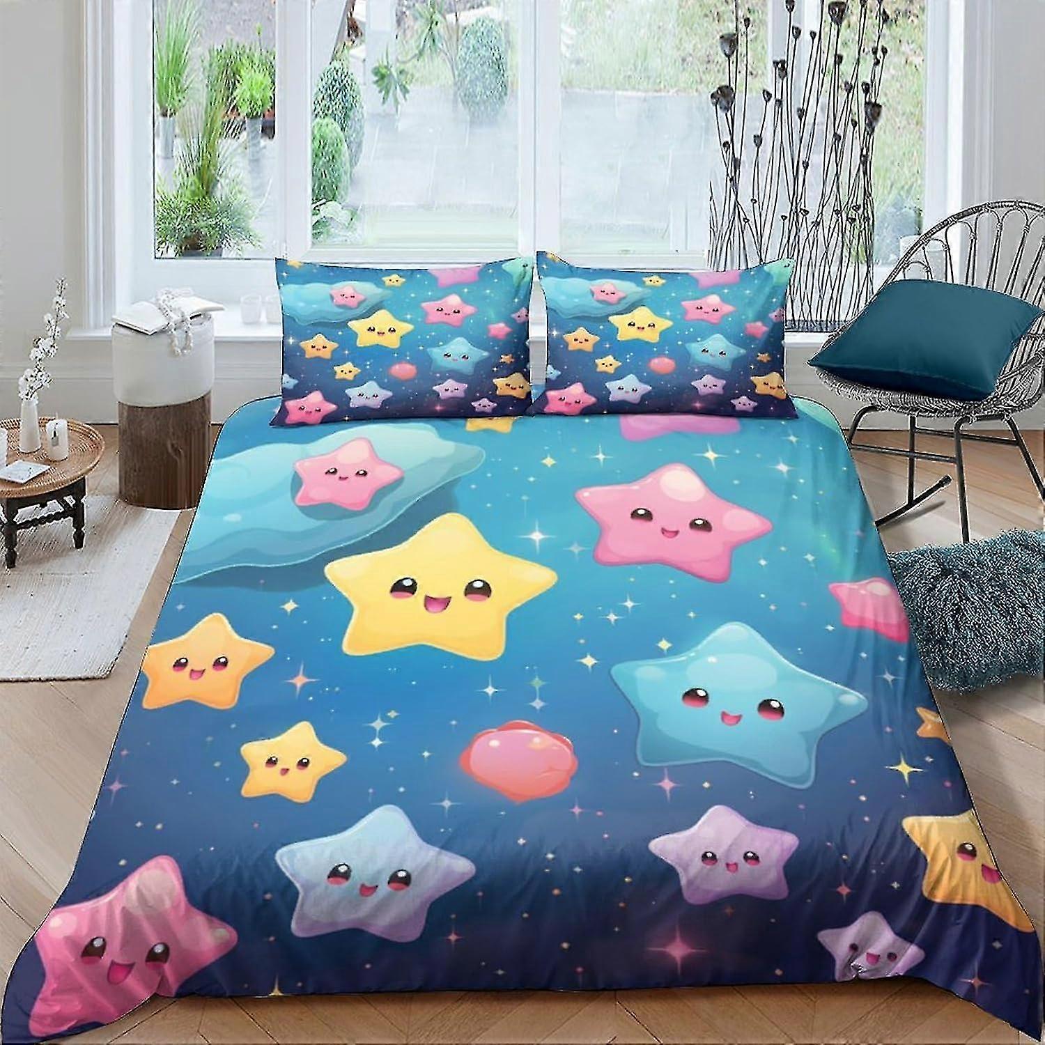 Conjunto de Cama com Capa de Edredom com Tema de Desenho Animado para Crianças e Adultos, Capa de Colcha de Casal de 3 Peças