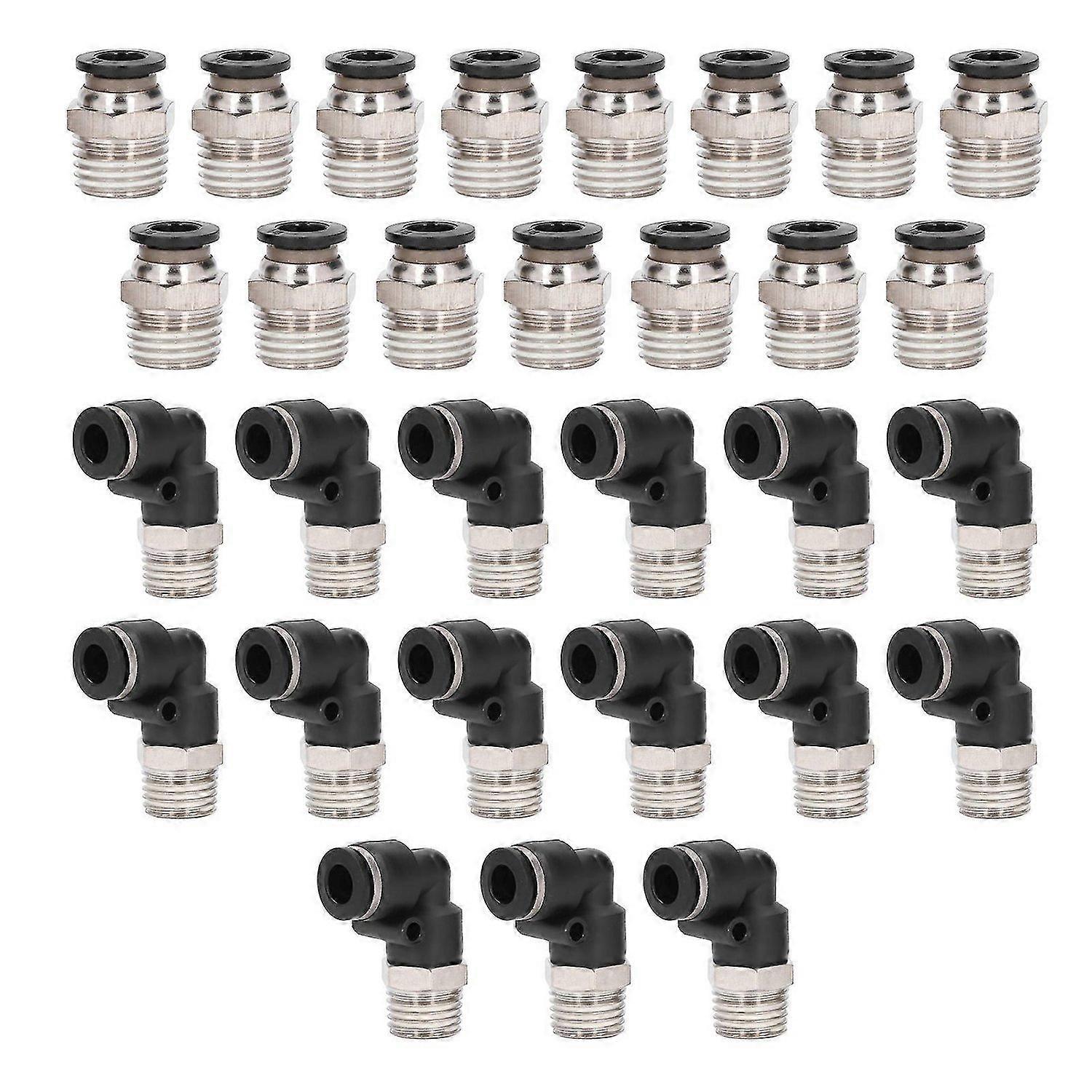 30PCS Set Pneumatic Fittings Kit 1/4in Outer Diameter 1/4 in NPT Thread Air Hose Connector Set