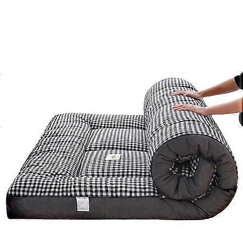 Japanese Floor Mattress Futon Mattress Queen Size Gray Plaid Portable Dormitory Sleeping Pad Thicken Roll Up Camping Mat