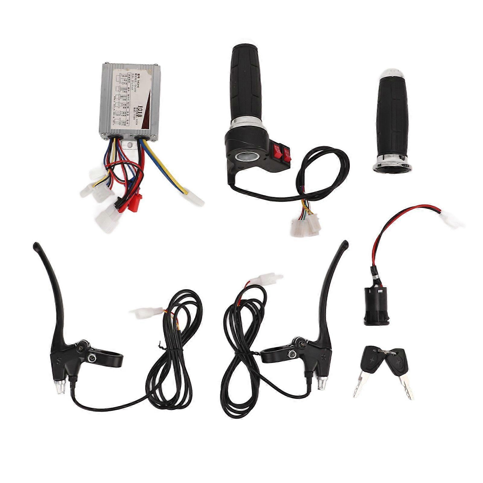 Electric Bike Controller Kit 24V 500W Brushed Controller 3 Speed Throttle Grip Brake Lever with Lock for Tricycle YMQX)