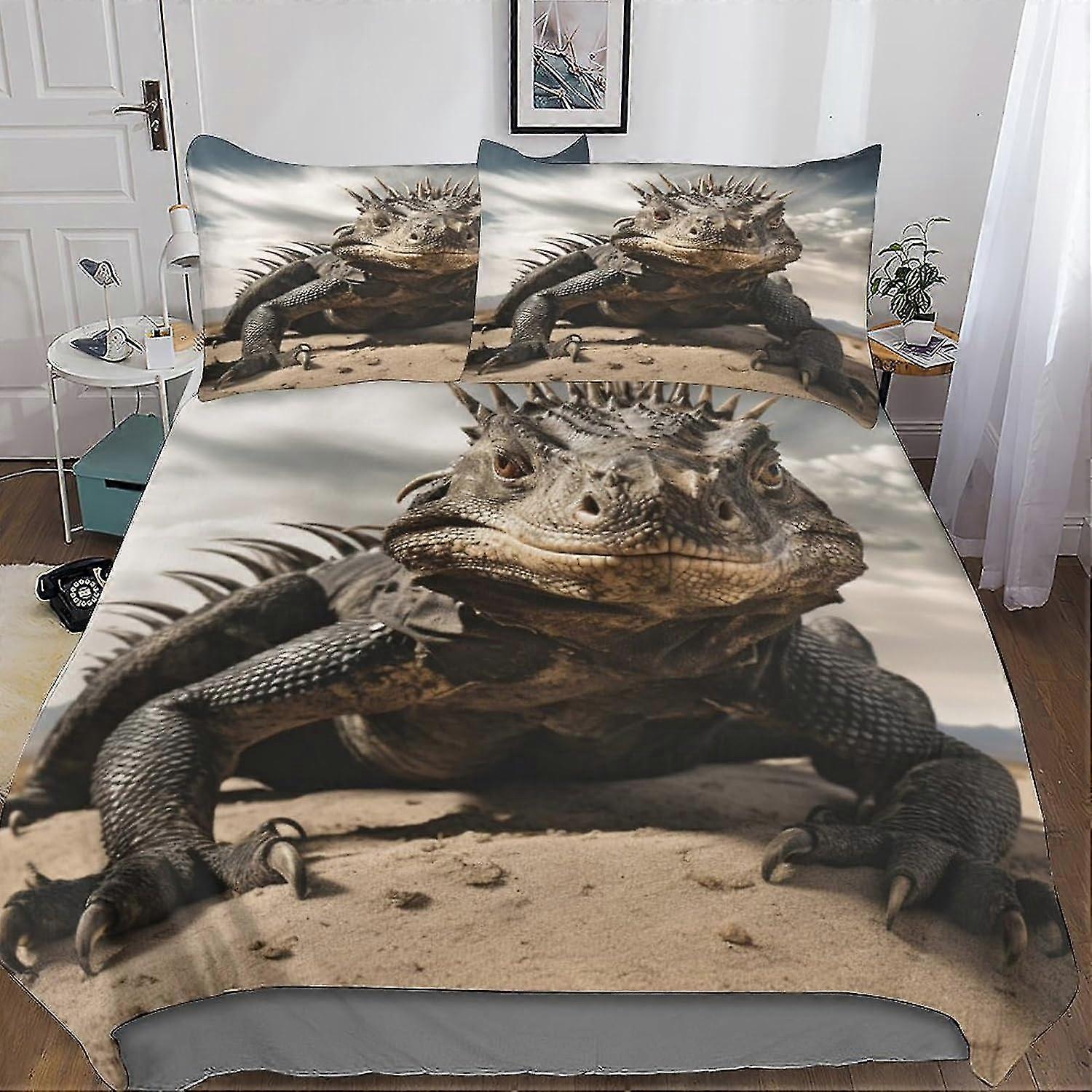 3D Lizard Effect Printed Comforter Set for Children and Adults with Pillowcases