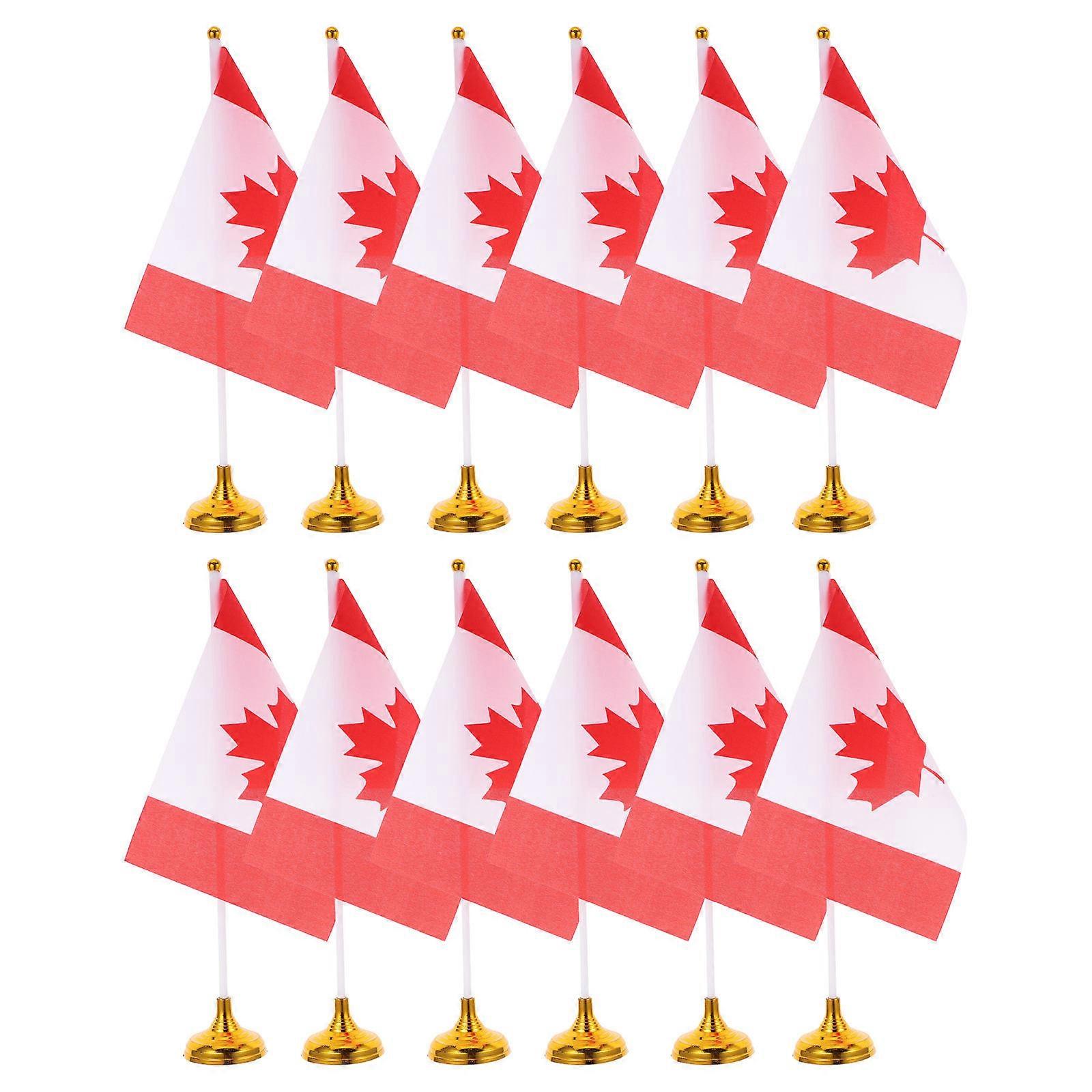 12pcs Canadian Mini Desk Flags with Base   Handheld National Country Flags for Office, Home & Festival Events   Elegant Design, Stable Display,