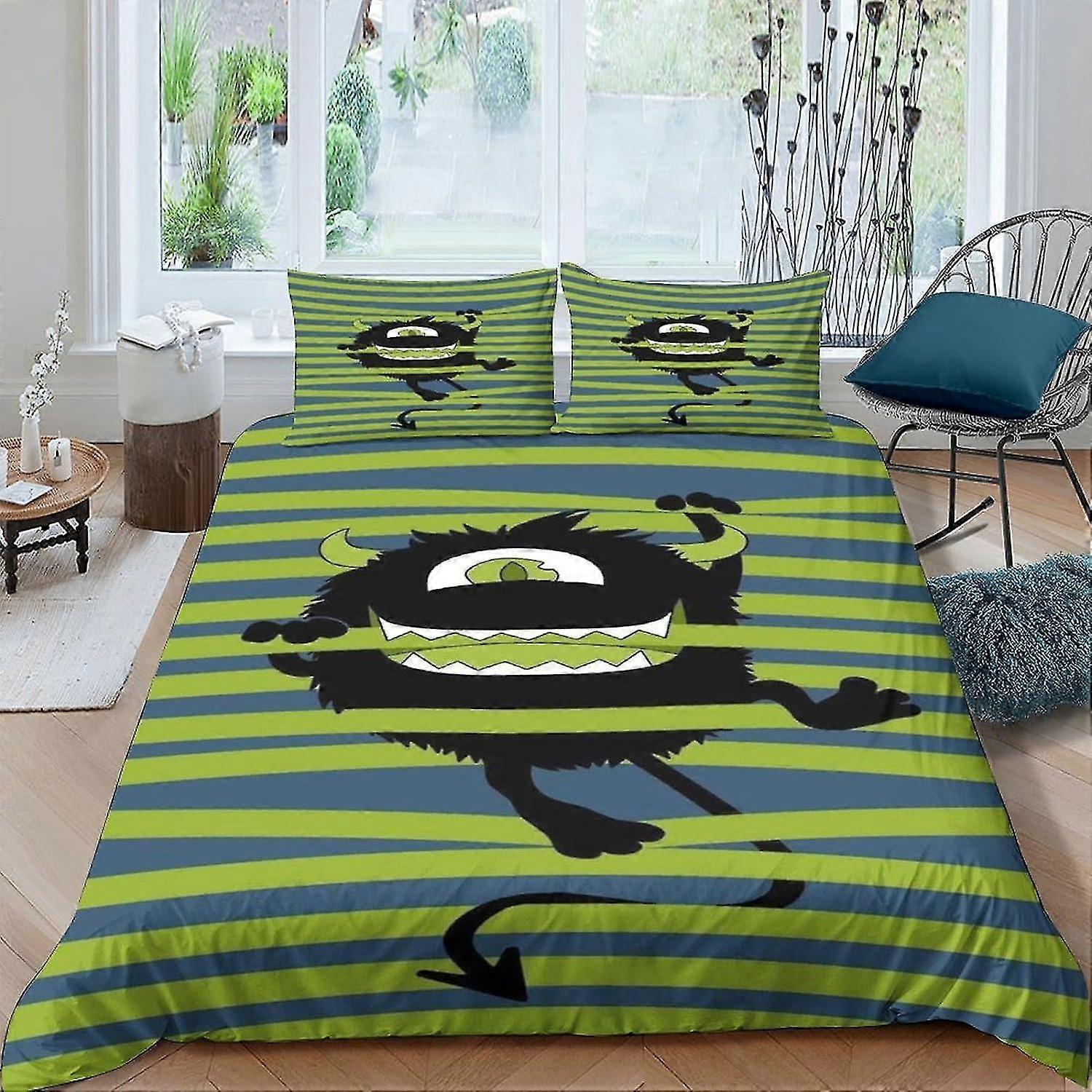 3D Monster Print Täcke Täcke Set för ungdom - Mjuk Microfiber Quilt Cover Decor 3st Sängkläder King