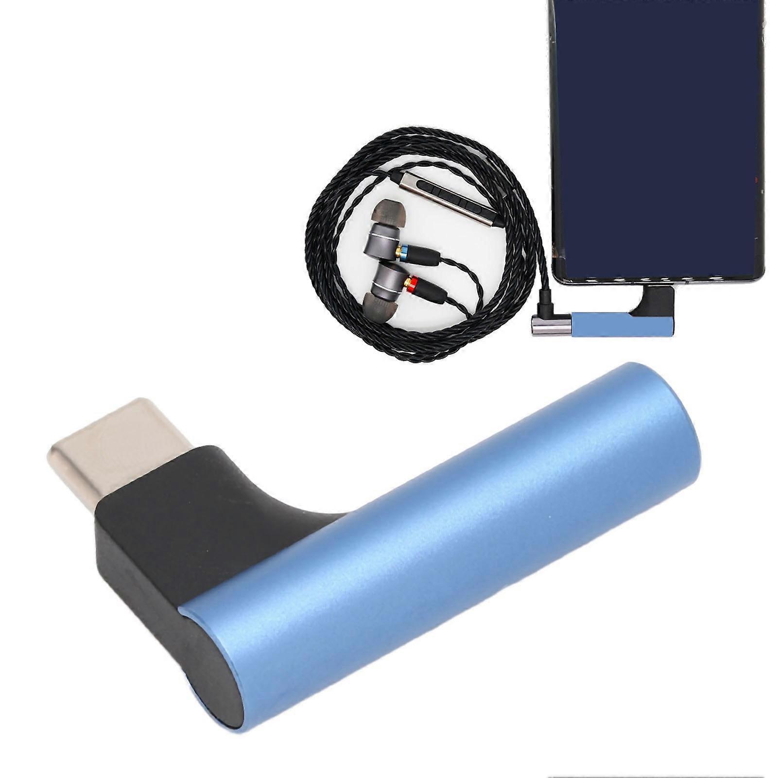 USB C to 3.5mm Sound Headphone Jack Adapter Type C Aux DAC Stereo Mic HiFi Right Angle Dongle for Earphone Blue