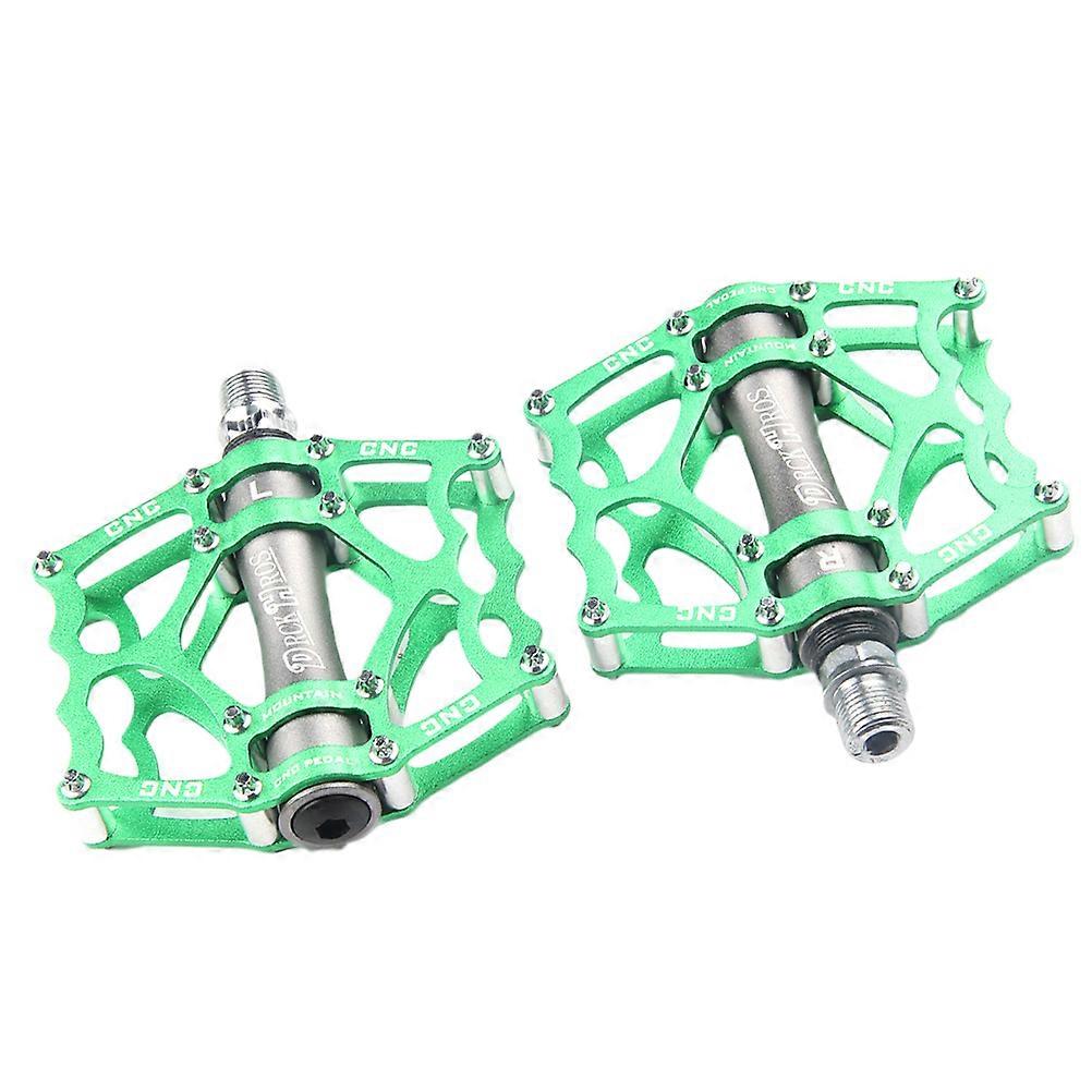 Bike Flat Pedals Aluminum Alloy Road Cycling Cyclists Green 10.10X9.70X2.40CM CNC Cutting 1 Pair