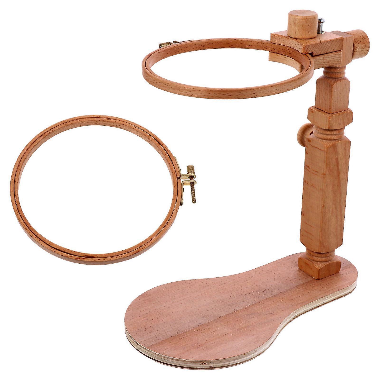 Embroidery Lap Stand Cross Stitch Frame Rack Portable Light Brown Wood 360 Rotation Adjustable Spacing 1 Set