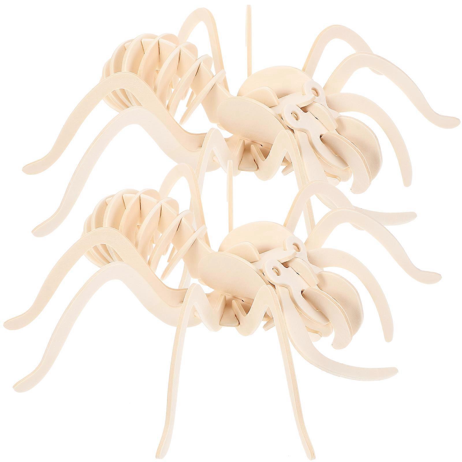 2pcs Animal Puzzle Toys Interactive DIY Wooden Spider Puzzles