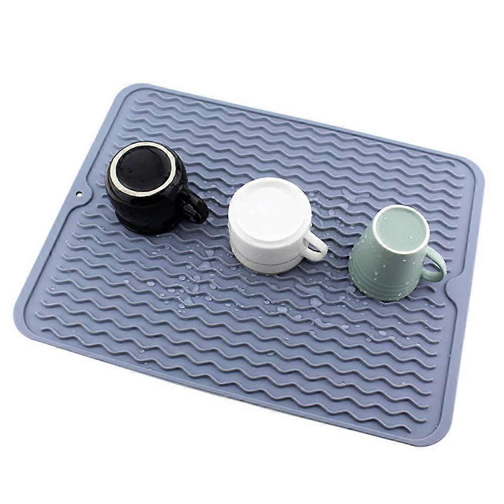 Silicone Drying Mat Large 30 x 40 cm Heat Resistant Non-Slip Dish Drying Mat with Elevated Ridges for Kitchen Countertop Grey
