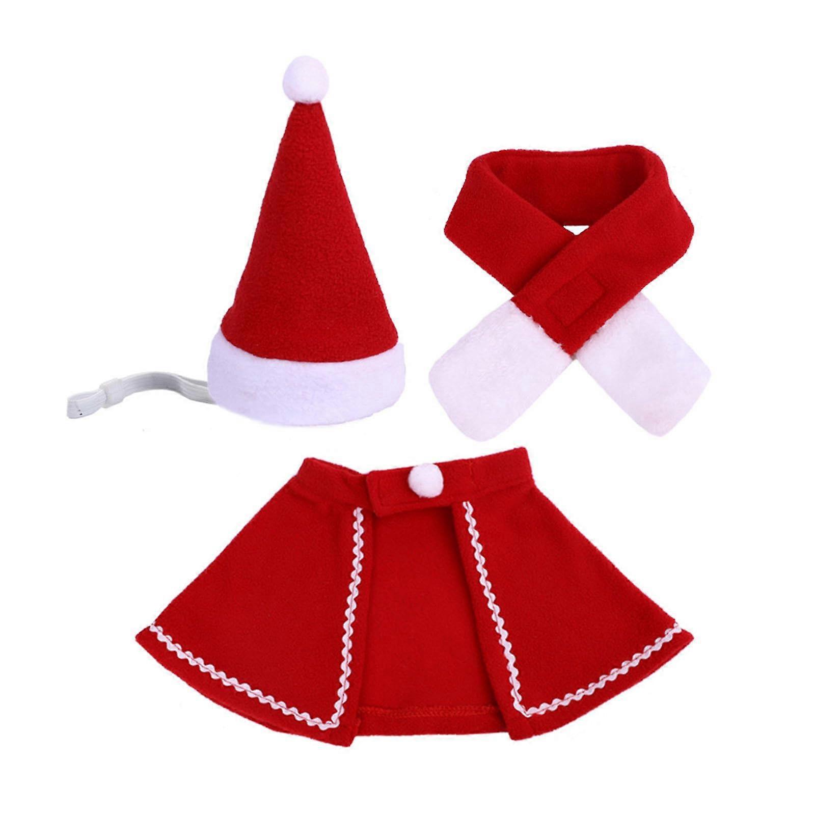 Pet Santa Hat with Cape and Scarf Set for Christmas, Mischievous Party Red and White Scarf Cape for Pets with Adjustable Collar