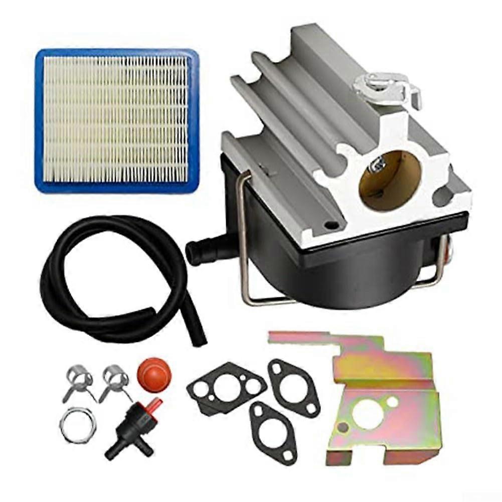 Simplified installation process of the carburetor kit including air filter, compatible with various Tecumseh engine designs and model numbers.