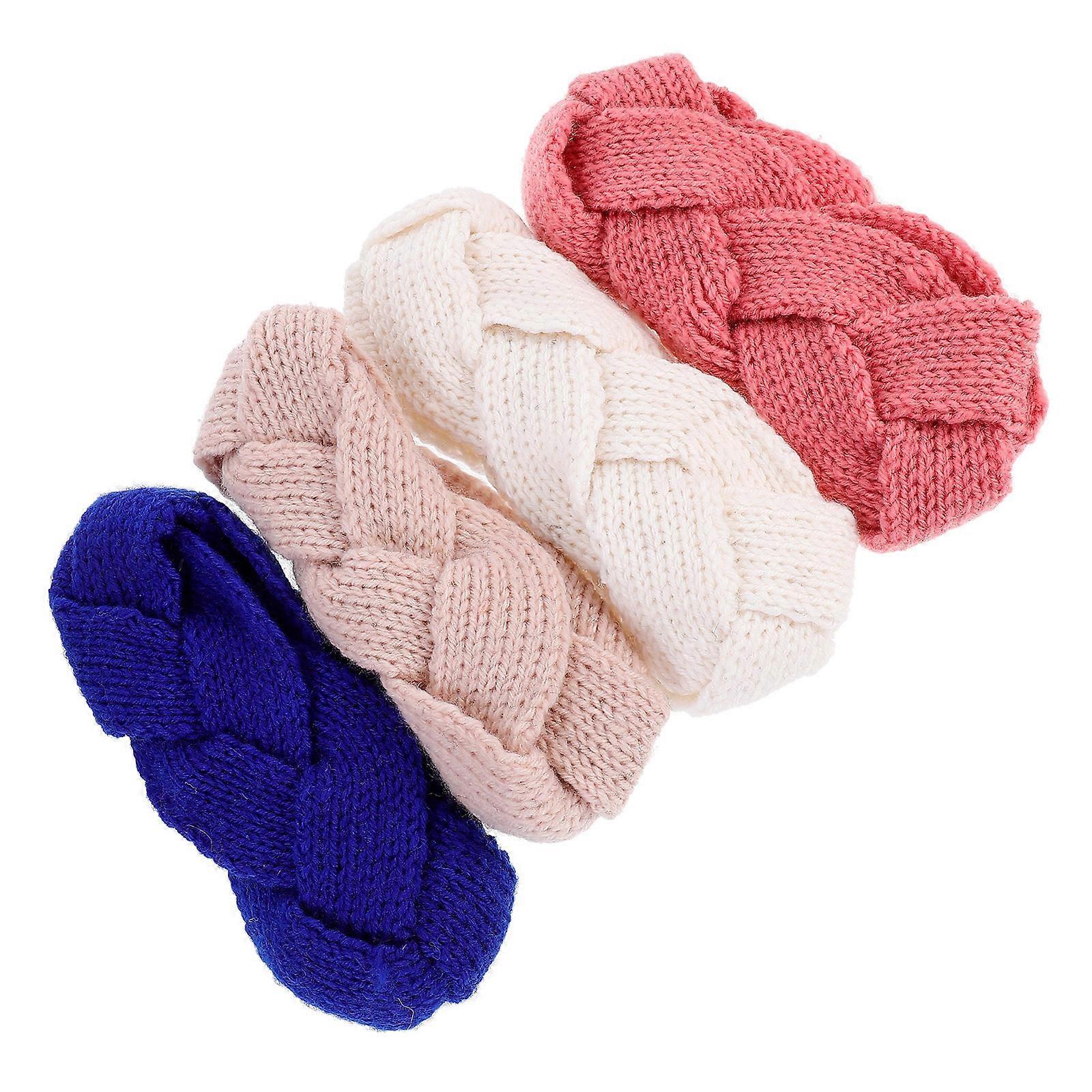 4pcs Winter Knit Headbands for Women – Stretchy Crochet Ear Warmers, Soft & Cozy Hairbands for Fall and Cold Weather – Blue White Design
