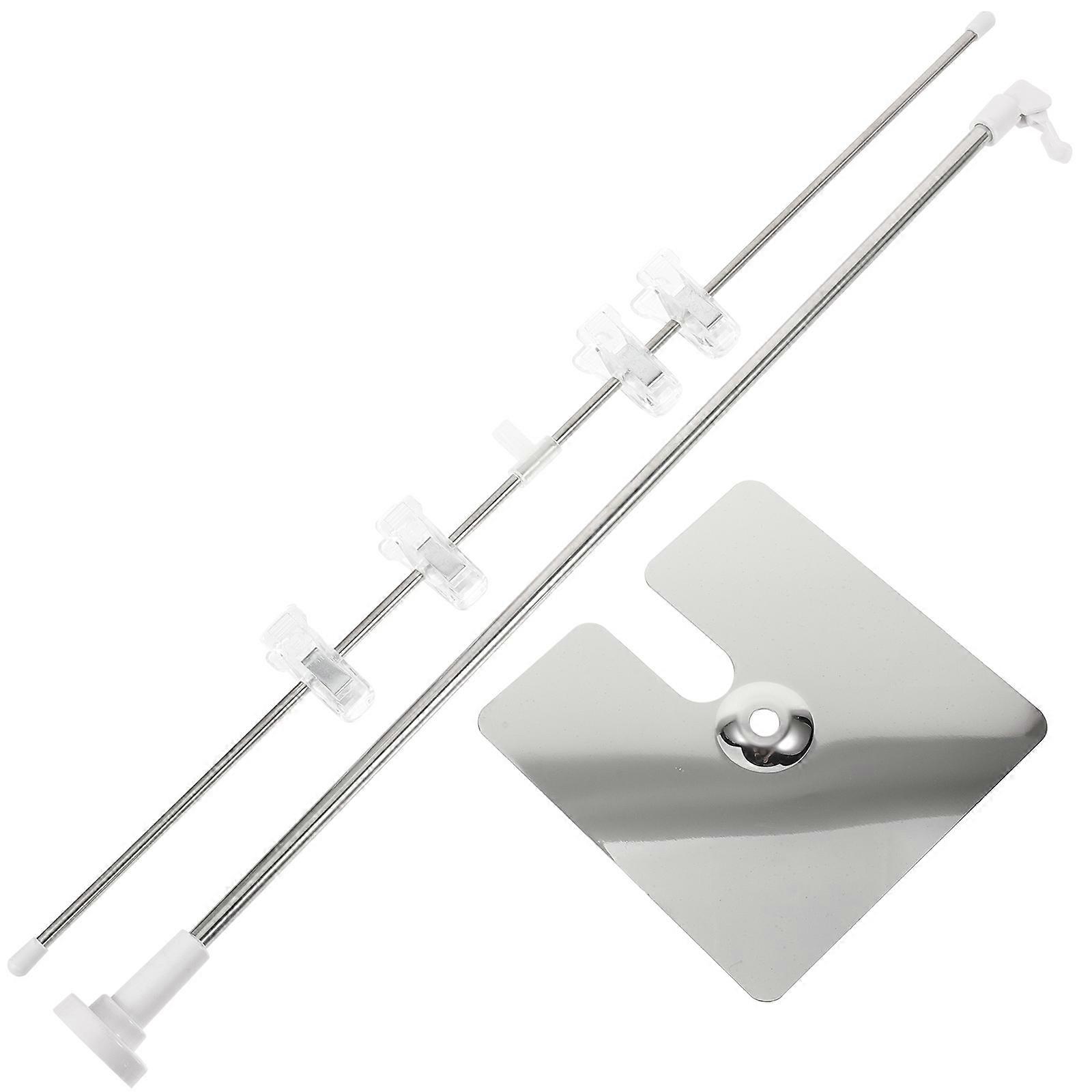 T Shaped Adjustable Height Poster Stand Silver Stainless Steel Frame for Storage Use