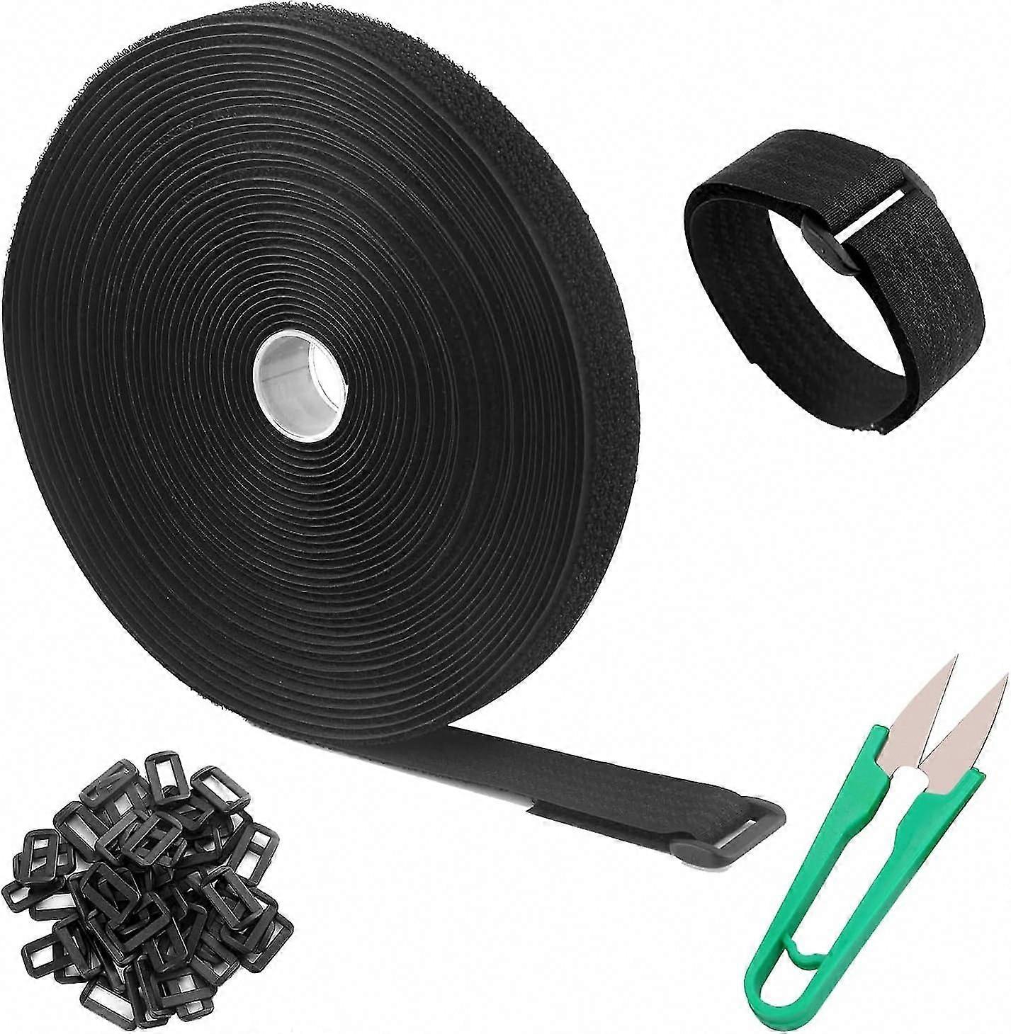 10m Sewing Hook & Loop Tape with 50 Loops, Non-Adhesive Fabric Fastener for Cable Organizing
