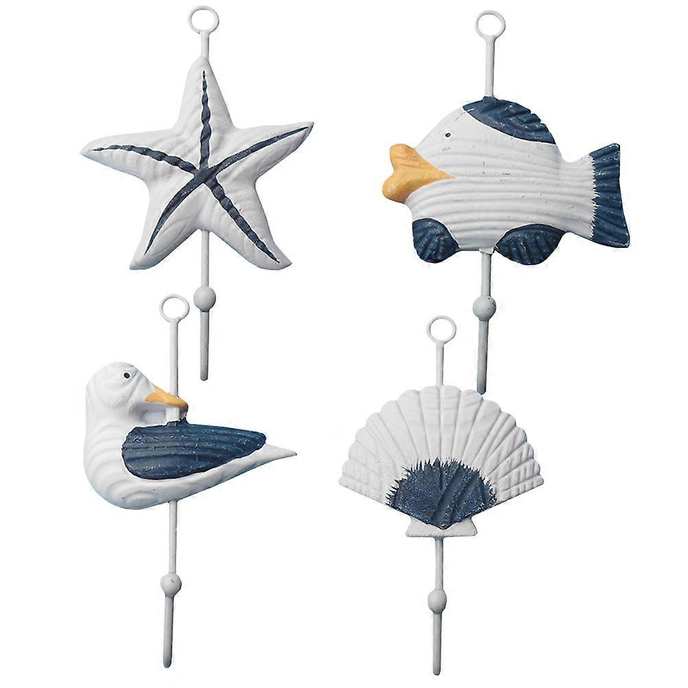 Blue Mediterranean Style Wall Hooks for Home Decorative and Functional Use Plastic 4pcs