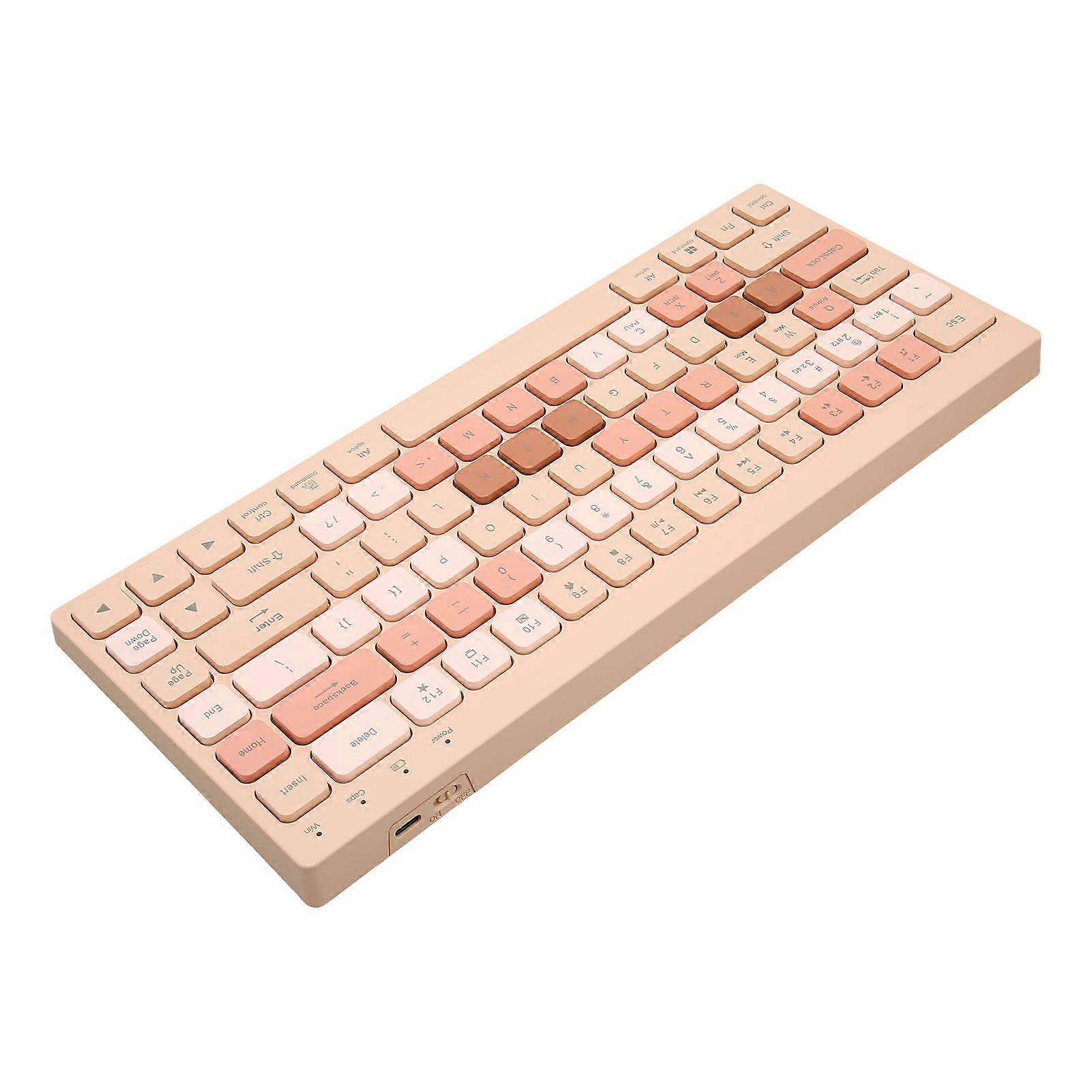 2.4G Wireless Bluetooth Keyboard 84 Keys Type C Interface Waterdrop Keycap Tablet Keyboard for Mobile Phone Desktop Milk Tea Color 