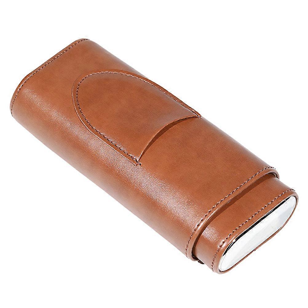 Light Brown PU Cigar Case for Outdoor Use Durable Storage Solution for Cigar Enthusiasts Size 7.5 x 5.5 x 2.5