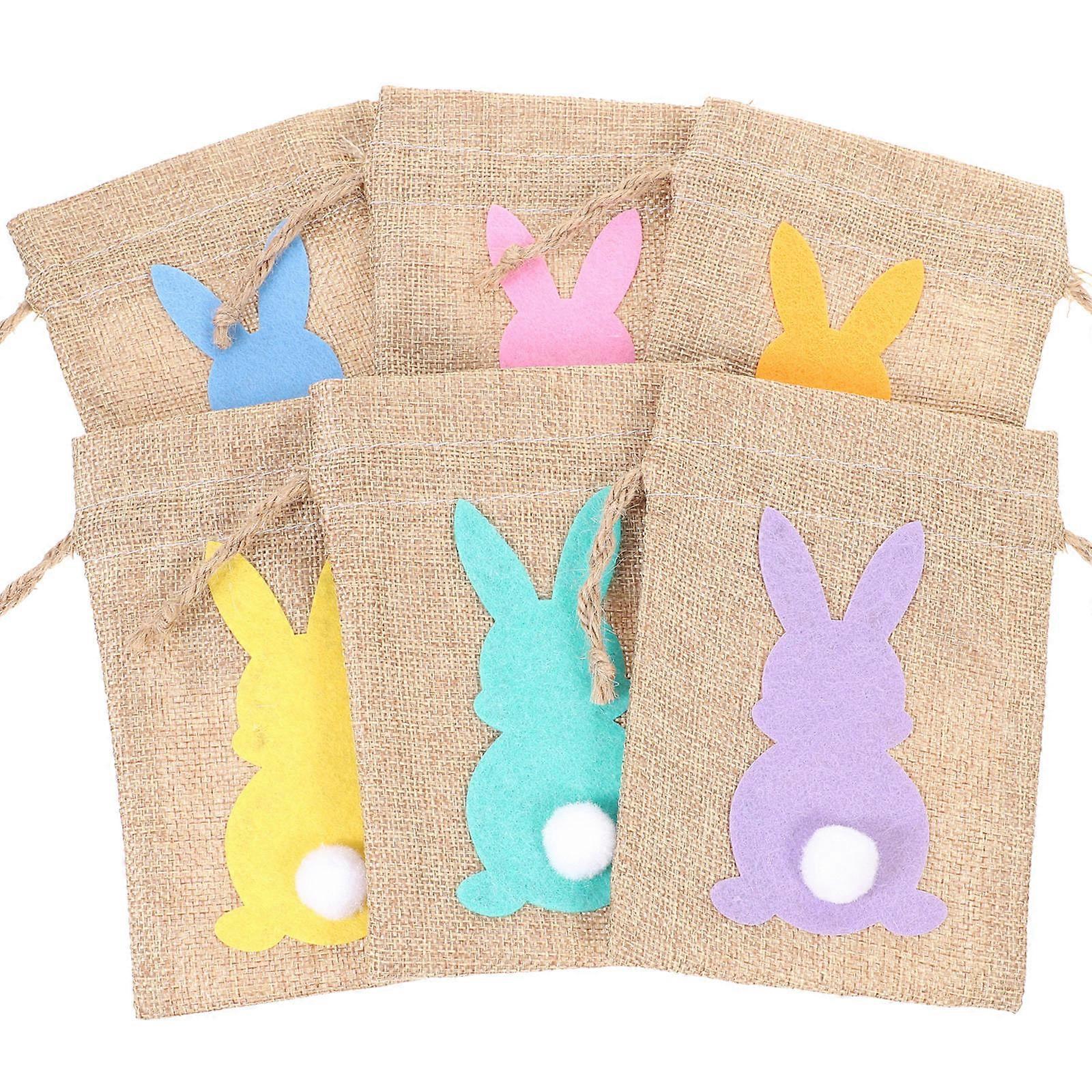 6pcs Easter Drawstring Bags with Rabbit Pattern – Versatile Storage for Candy, Eggs, Easter Parties & Daily Use