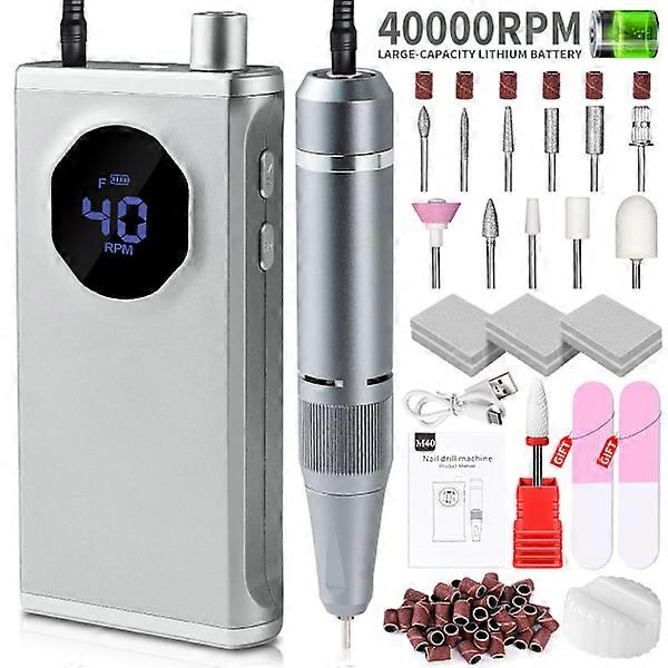 Professional Nail File 40000 rpm, Portable Electric Nail File for Salon and Home Use, Gray