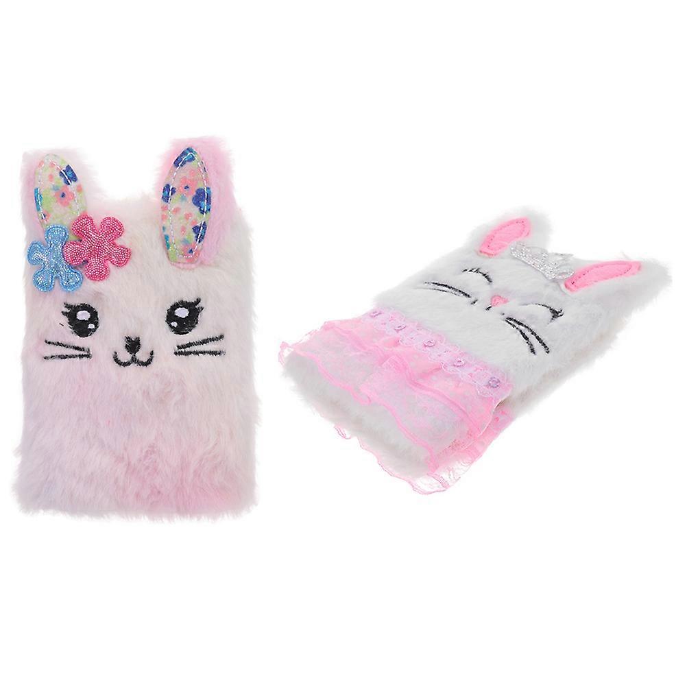 Adorable Bunny Plush Notebook with Assorted Colors for Writing Portable and Kids Favor 2pcs