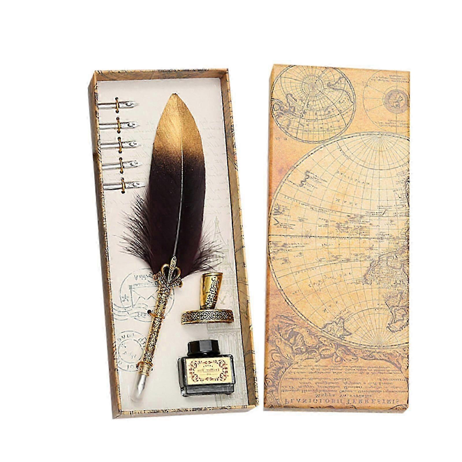Calligraphy Feather Dip With 5 Nib Quill Pen Writing Ink Set Gift Box Wedding Fountain Pen