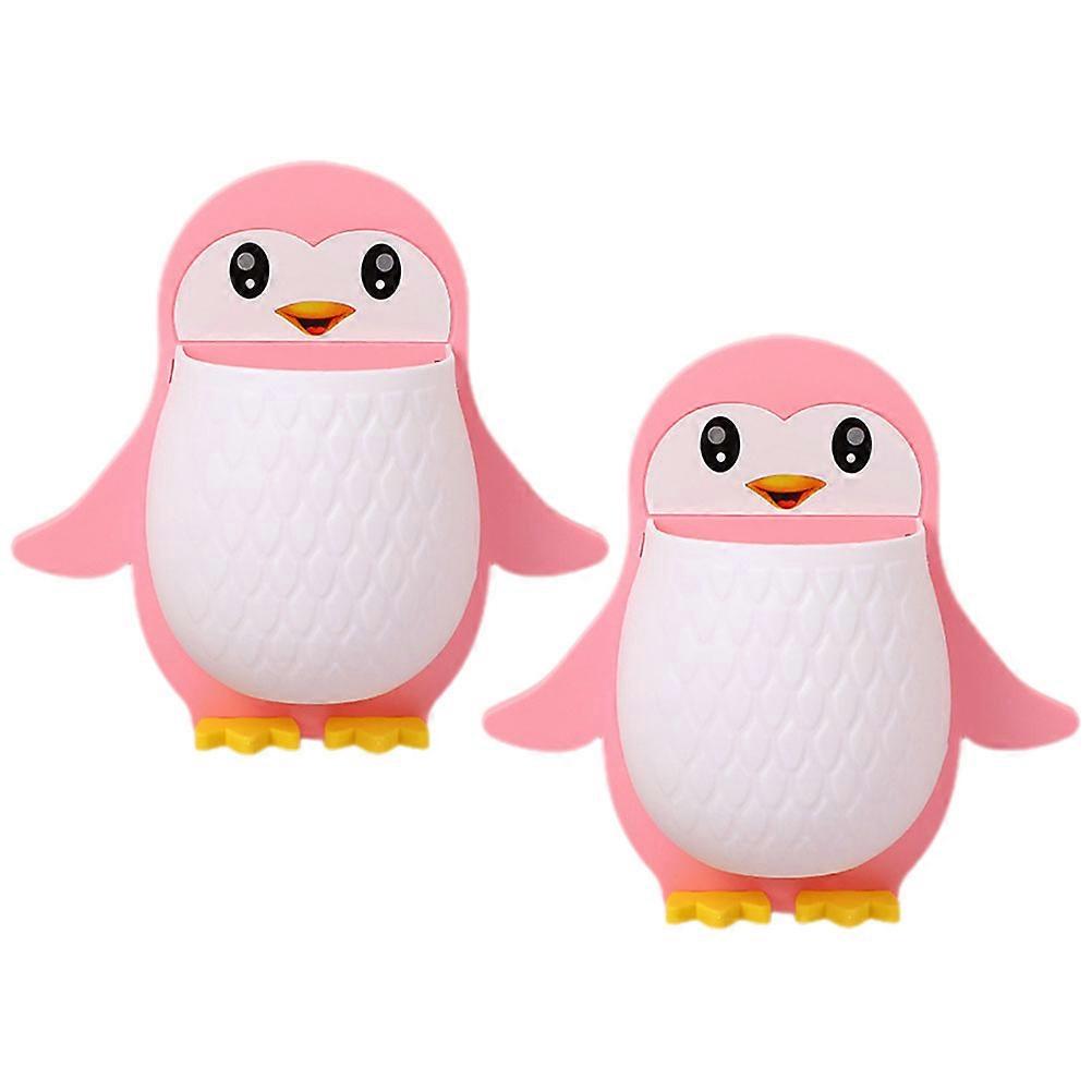 Pink Penguin Shaped Wall Mount Storage Organizer for Home Use 2pcs Plastic