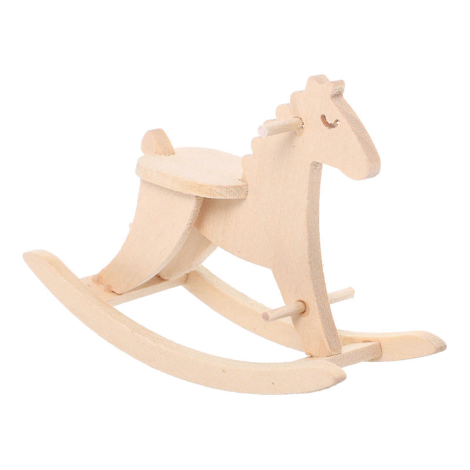 Dollhouse Rocking Horse Model Miniature Chair for 1:12 Scale Birch Beige