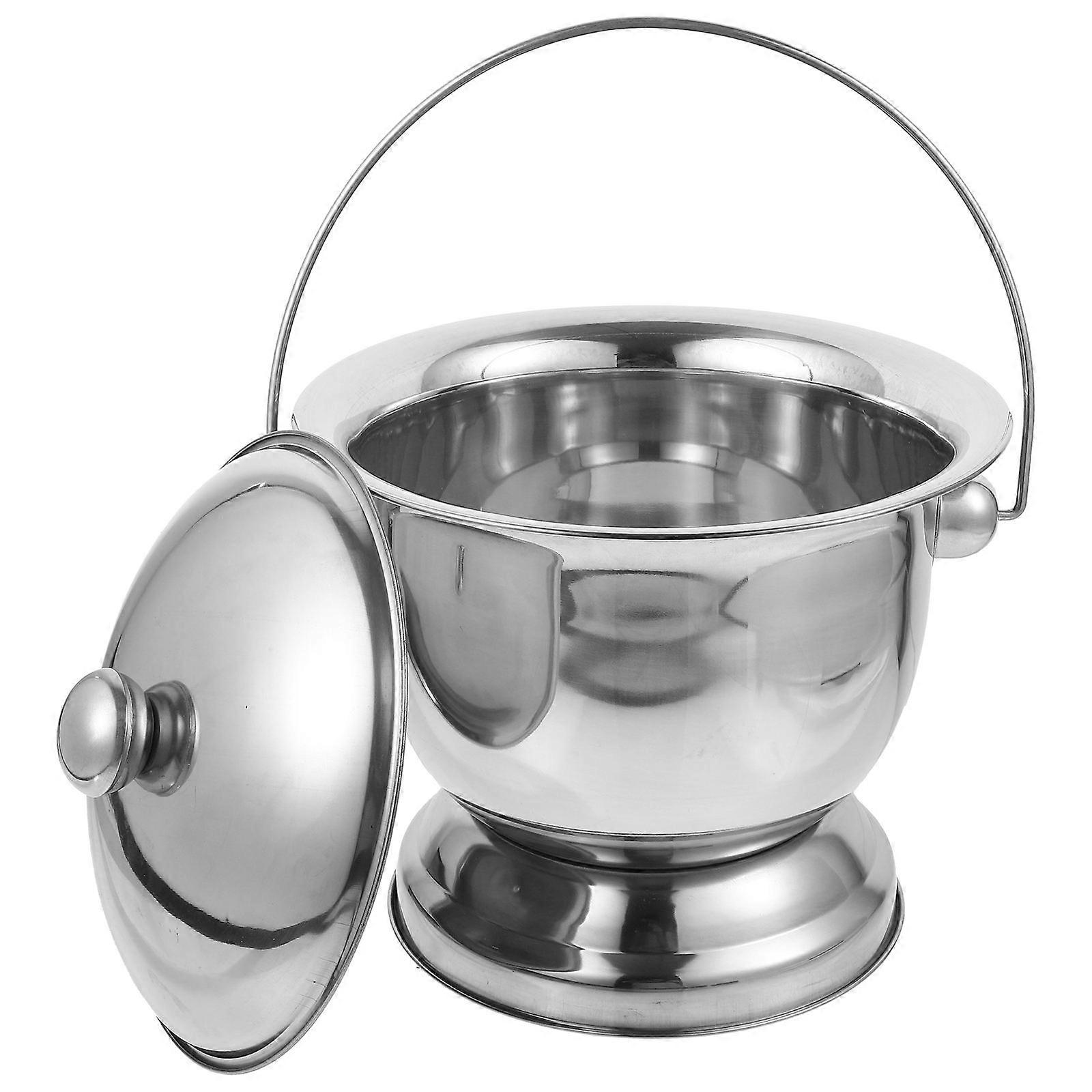 Portable Urinal Basin with Lid for Storage Use Stainless Steel Silver 1 Set
