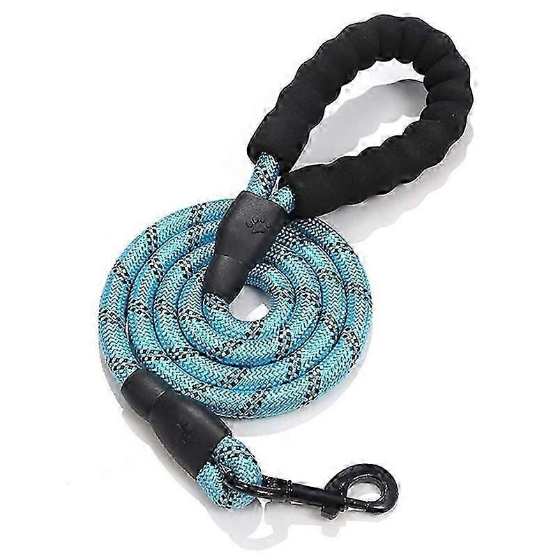 Laisse pour chien en corde, laisse pour chien en nylon avec poignée rembourrée douce et fils réfléchissants, 150 cm x 1,2 cm, bleu