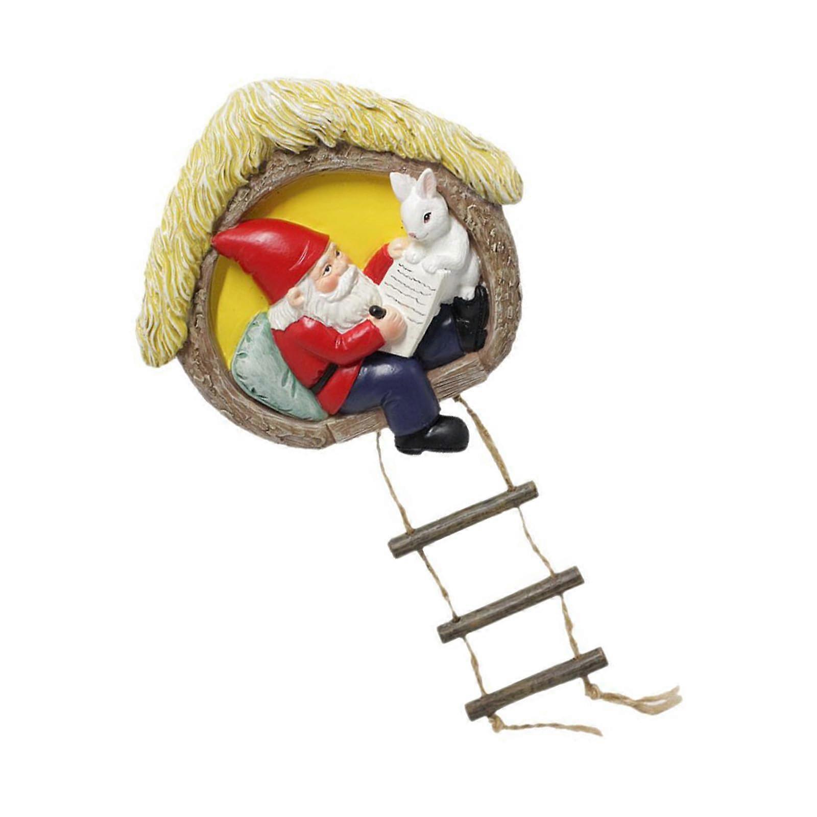 Charming Rabbit Sculpture with Ladder Tree Ornament for Garden Decor and Hanging Resin Figurine