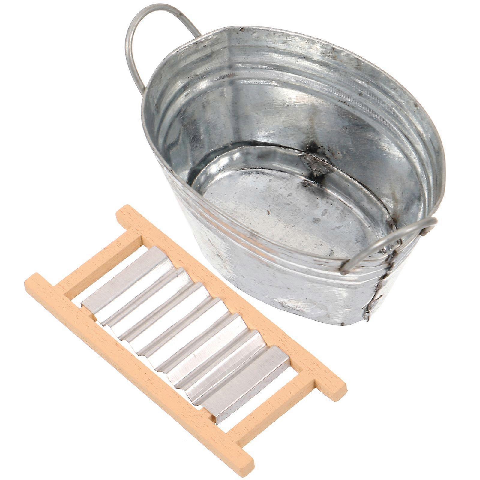 1 Satz Puppenhaus Miniatur-Wäschewaschbecken Waschbrett-Set Mini-Waschbrett-Waschzuber-Puppenhausmöbel