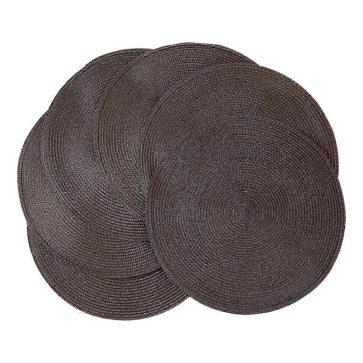 Round Braided Placemats Set of 6 Table Mats 15 Inch(Brown)
