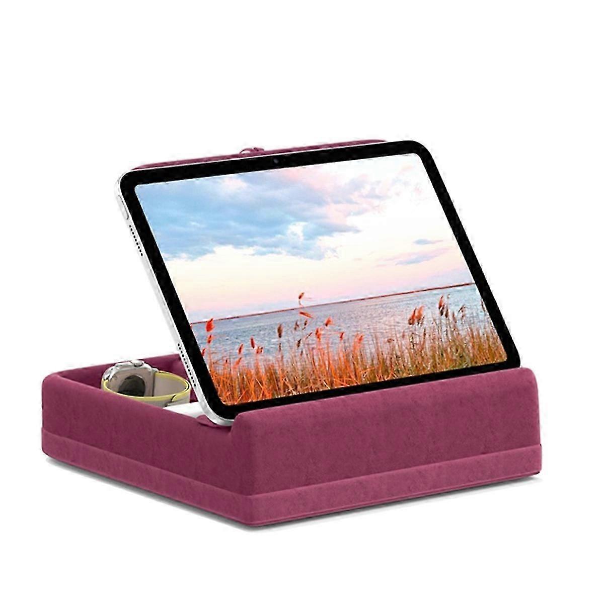 Tablet Pillow Stand with Storage Foldable Holder Rose Red