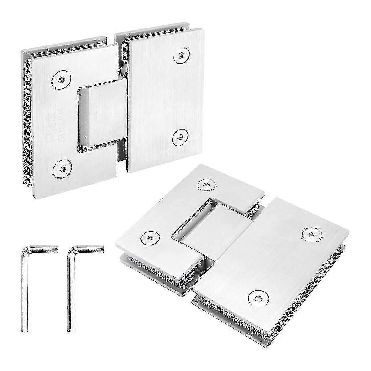 Duschtürscharniere aus gebürstetem Nickel, strapazierfähig, 2er-Pack 180 Grad rahmenloses Glas kompatibel