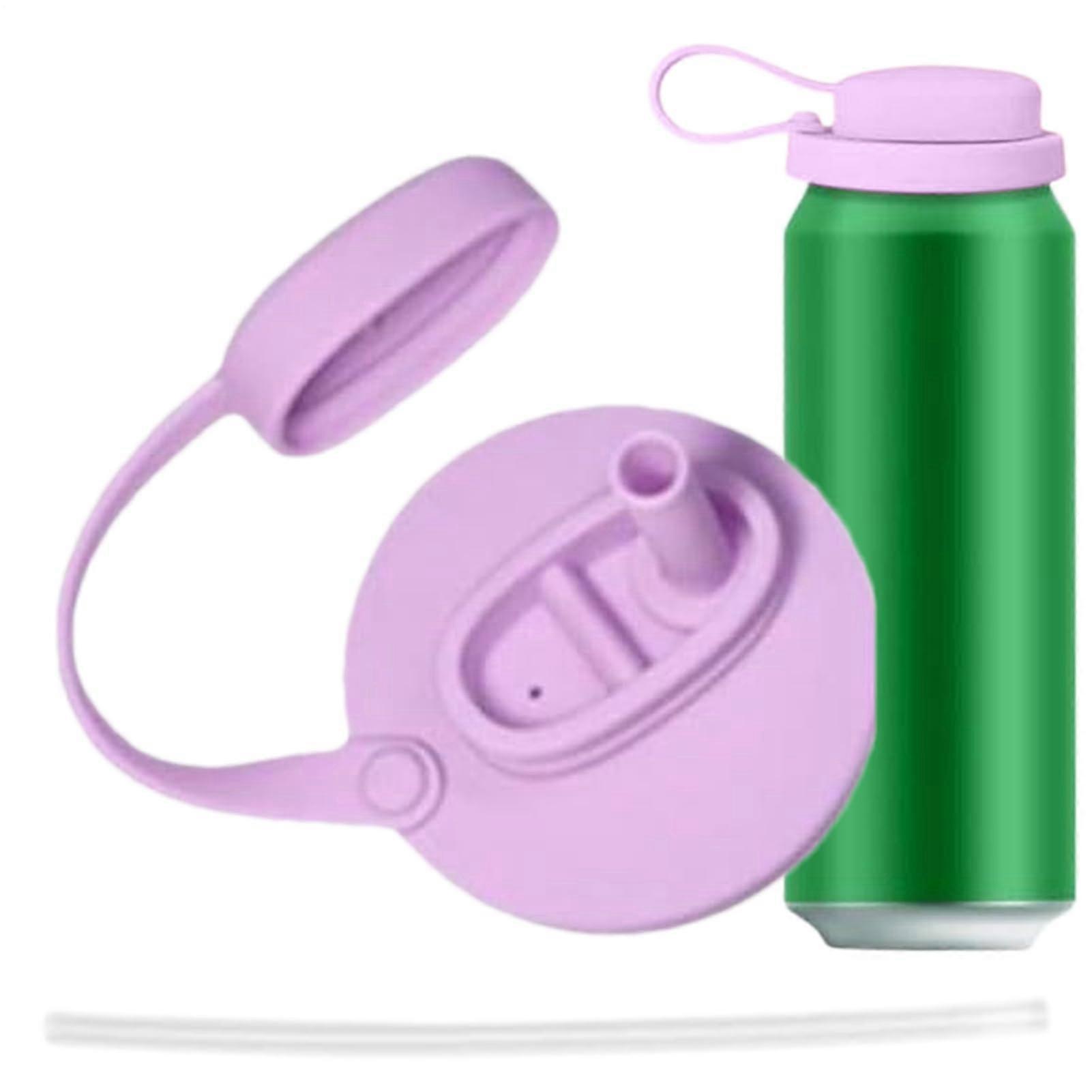 Lids For Beverage Cans Silicone Material, Straw Top, Dustproof And Leakproof, Fridge And Freezer Compatible, Violet