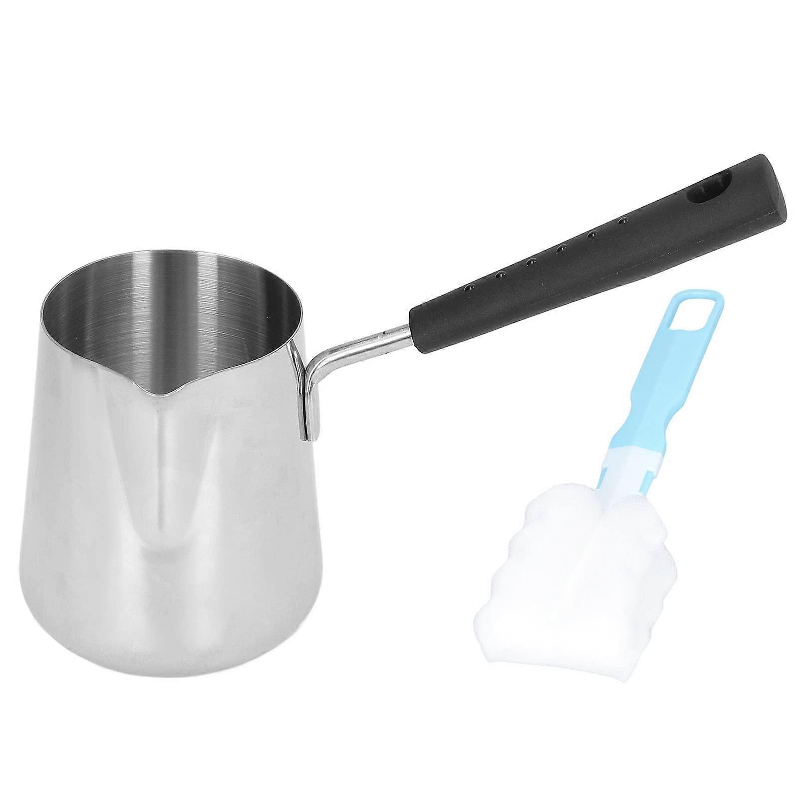 Turkish Coffee Pot, Stainless Steel Milk Pot Spout Design Small Butter Warmer Pot with Comfortable Handle Milk Warmer Pot 350ml for Melting, Heating