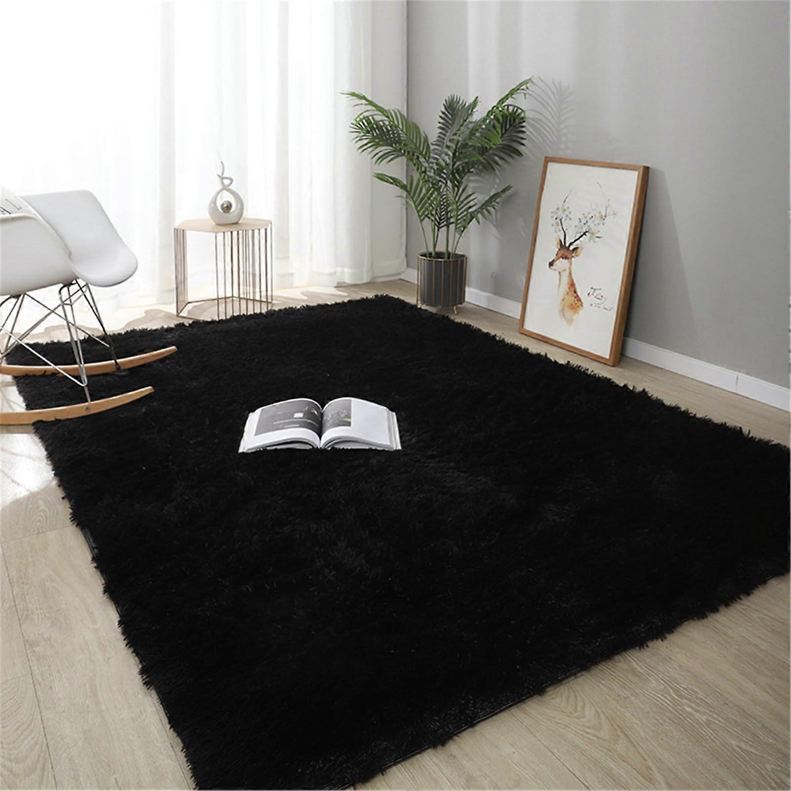 Black Fluffy Shag Rug Super Soft Fuzzy Plush Carpet for Bedroom 60x160cm