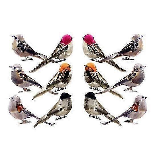 12Pcs Simulation Bird Realistic Vivid Appearance 6 Different Colors Spring Artificial Sparrow Feather
